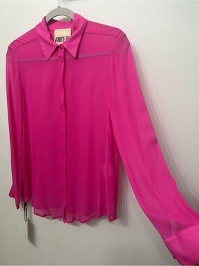 Aniye By Hot Pink Sheer Button-Down Blouse
